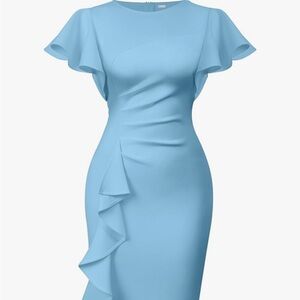 Elegant Light Blue Ruffle Sheath Dress